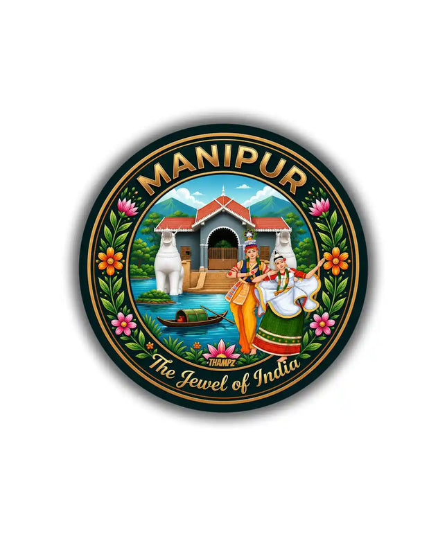 Manipur Traditional Dance & Kangla Fort Scenic Pin Badge – Cultural Travel Souvenir