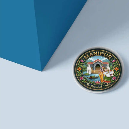 Manipur Traditional Dance & Kangla Fort Scenic Pin Badge – Cultural Travel Souvenir