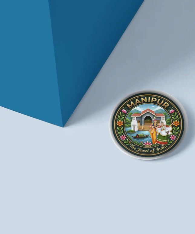 Manipur Traditional Dance & Kangla Fort Scenic Pin Badge – Cultural Travel Souvenir