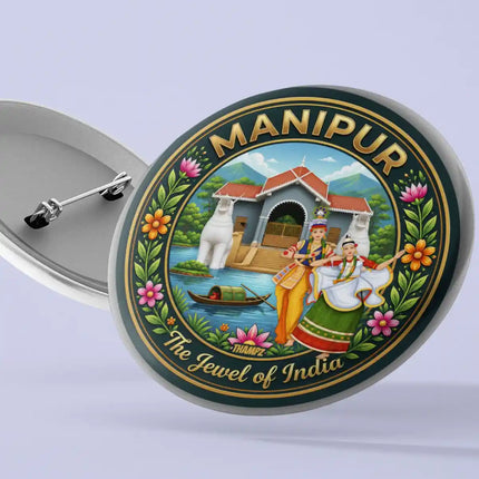 Manipur Traditional Dance & Kangla Fort Scenic Pin Badge – Cultural Travel Souvenir
