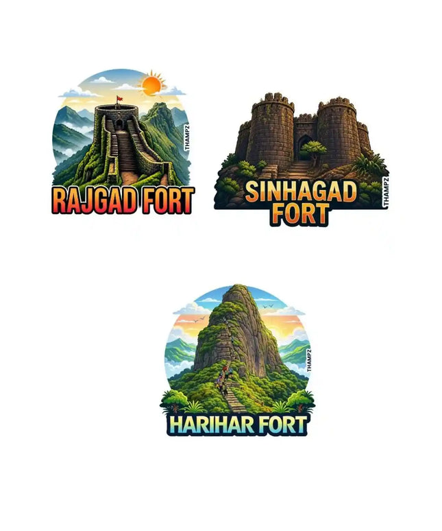 Maratha Fort Chronicles 3D Embossed Flexible Fridge Magnets (Set of 3) – Maharashtra Heritage Travel Souvenir Set