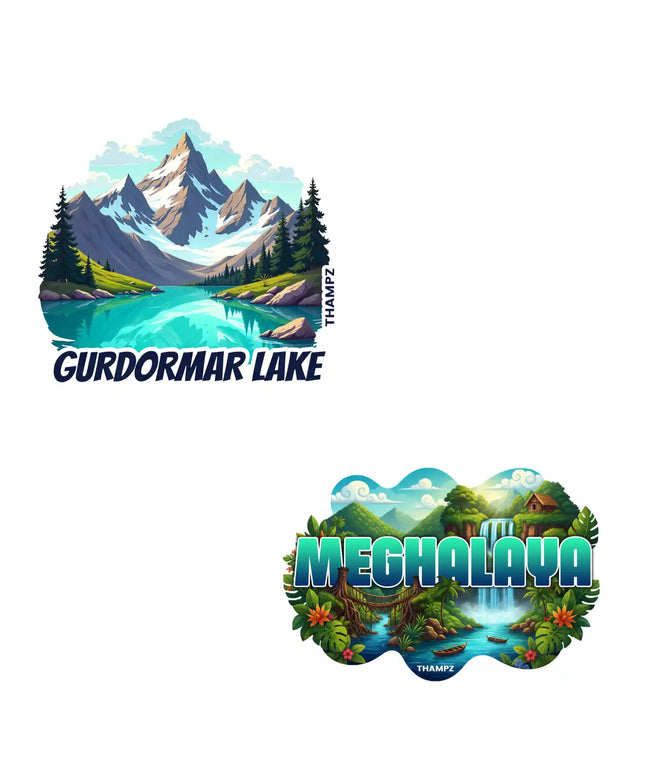 meghalaya  gurdongmar lake 3d embossed vinyl stickers combo set of 2 premium die cut travel souvenir