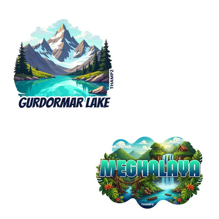 meghalaya  gurdongmar lake premium matte vinyl stickers combo set of 2 die cut premium travel souvenir