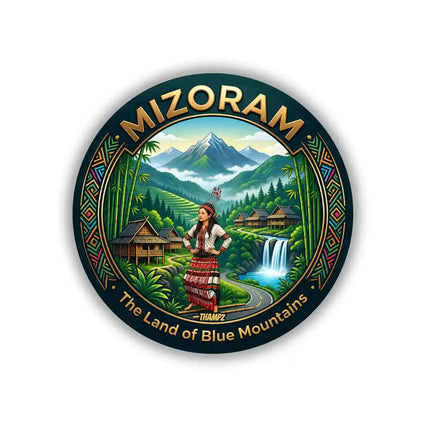 Mizoram Traditional Tribal Village Pin Badge – Cultural Travel Souvenir