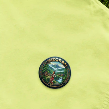 Mizoram Traditional Tribal Village Pin Badge – Cultural Travel Souvenir