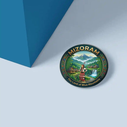 Mizoram Traditional Tribal Village Pin Badge – Cultural Travel Souvenir
