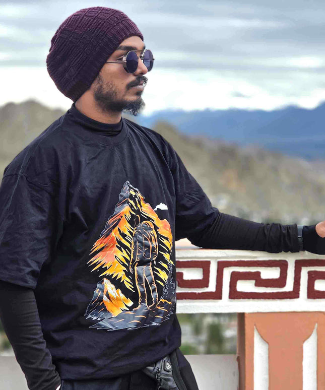 Mountain Explorer Adventure Hiking Oversized Black T Shirt