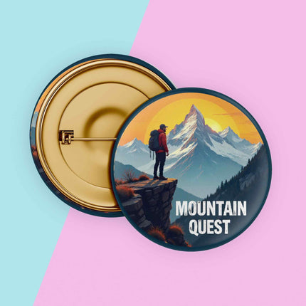Mountain Quest – Adventure Hiking Round Pin Badge