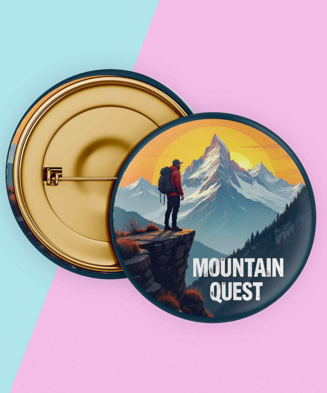 Mountain Quest – Adventure Hiking Round Pin Badge
