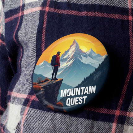 Mountain Quest – Adventure Hiking Round Pin Badge