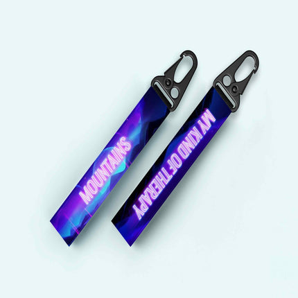 My Kind of Therapy - Mountains Neon Blue Keyring