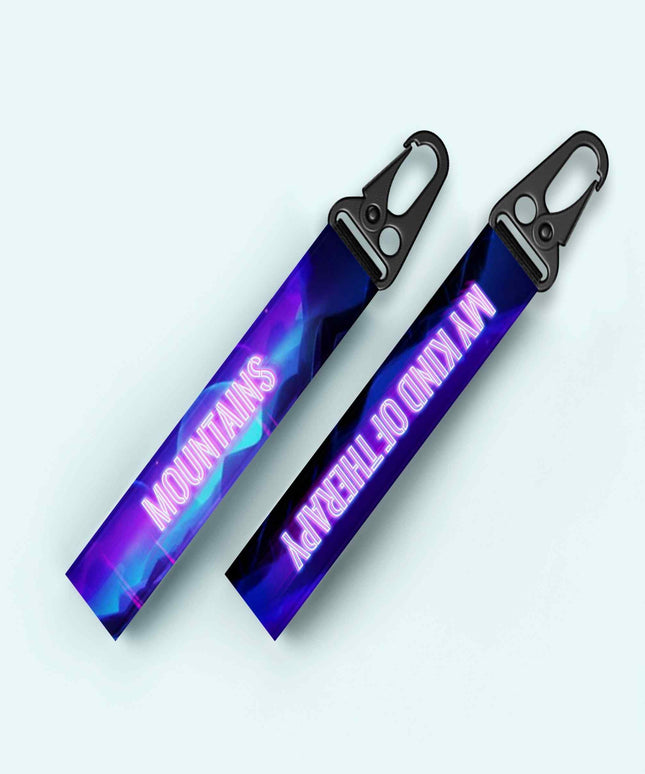 My Kind of Therapy - Mountains Neon Blue Keyring