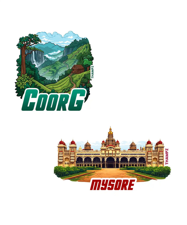 mysore  coorg premium matte vinyl stickers combo set of 2 die cut premium travel souvenir