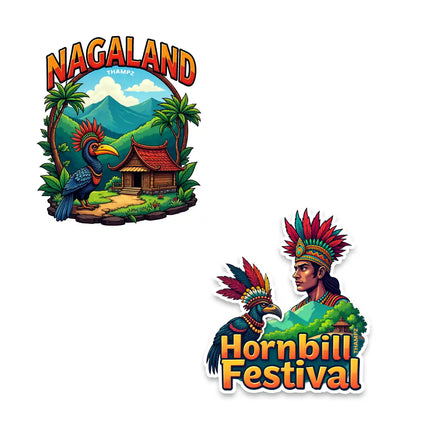nagaland  hornbill festival 3d embossed vinyl stickers combo set of 2 premium die cut travel souvenir