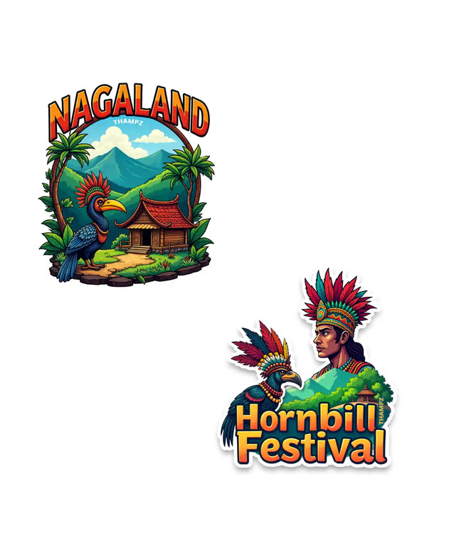 nagaland  hornbill festival premium matte vinyl stickers combo set of 2 die cut premium travel souvenir