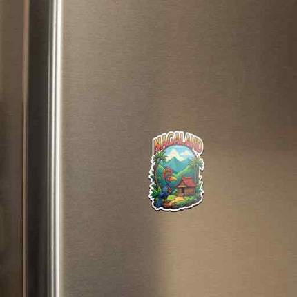 Nagaland Hornbill & Tribal Hut Fridge Magnet