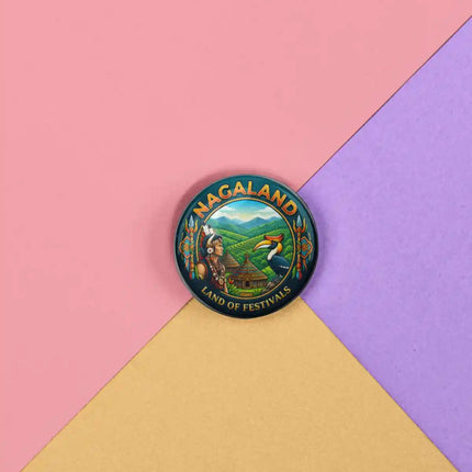 Nagaland Tribal Heritage & Hornbill Pin Badge – Cultural Travel Souvenir