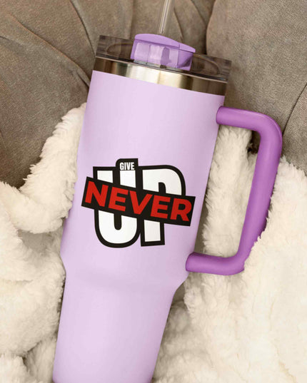 Never Give Up Motivational Sticker – Bold Red & White Typography