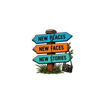 New Faces New Places New Stories   Travel Inspiration Glossy Vinyl Sticker