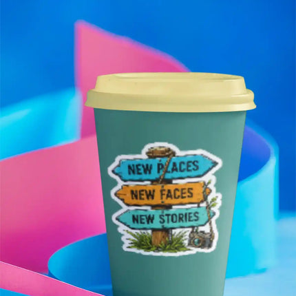 New Faces New Places New Stories - Travel Inspiration Glossy Vinyl Sticker