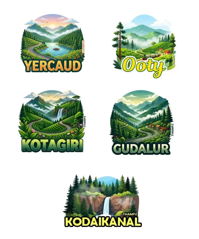 Nilgiri Hill Trails 3D Embossed Flexible Fridge Magnets (Set of 5) – South India Mountain Travel Souvenir Set