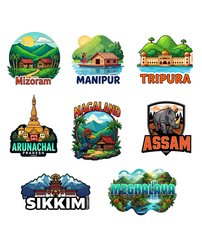 north east india states premium matte vinyl stickers combo set of 8 die cut seven sisters collection