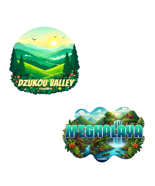 north east scenic dzukou  meghalaya combo 3d embossed flexible fridge magnet combo set of 2 05mm premium travel souvenir