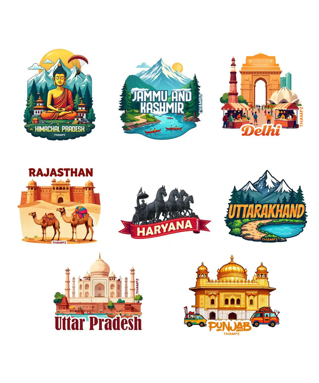 north india states 3d embossed vinyl stickers combo set of 8 premium die cut travel collection