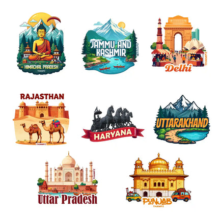 north india states premium matte vinyl stickers combo set of 8 die cut travel collection