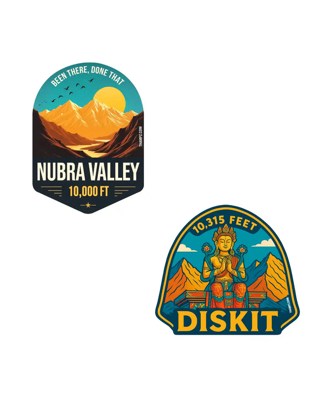 nubra valley  diskit monastery premium matte vinyl stickers combo set of 2 die cut premium travel souvenir