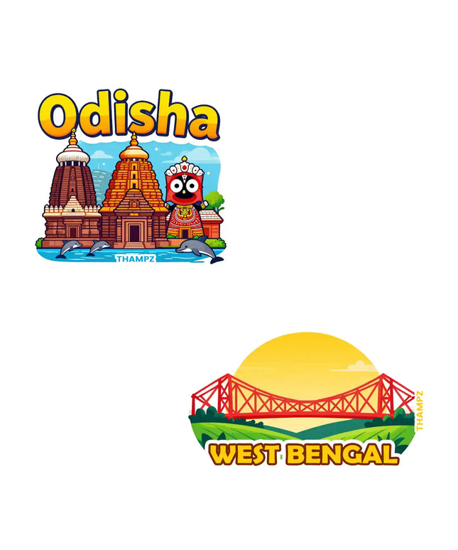 odisha  west bengal 3d embossed vinyl stickers combo set of 2 premium die cut travel souvenir