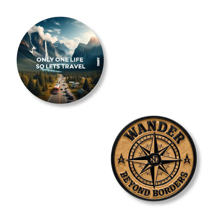 only one life lets travel  wander stylish metal pin badges for bags jackets  caps pair of 2