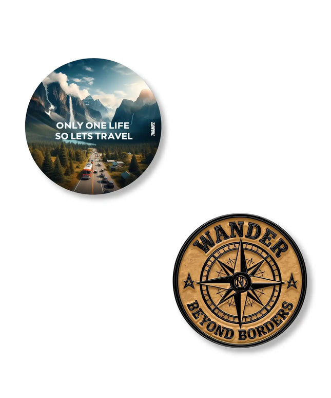 only one life lets travel  wander stylish metal pin badges for bags jackets  caps pair of 2