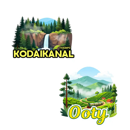 ooty  kodaikanal premium matte vinyl stickers combo set of 2 die cut premium travel souvenir