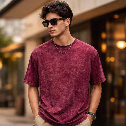 Plain Oversized Maroon Acid Wash T Shirt