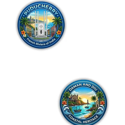 Puducherry  Daman  Diu Metal Pin Badges Set of 2  Coastal India Travel Souvenir Collection