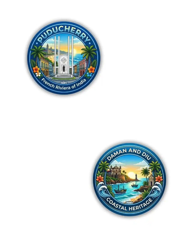 Puducherry  Daman  Diu Metal Pin Badges Set of 2  Coastal India Travel Souvenir Collection