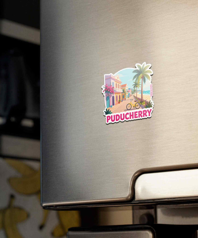 Puducherry French Coastal Street Fridge Magnet