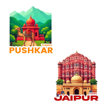 pushkar  jaipur 3d embossed vinyl stickers combo set of 2 premium die cut travel souvenir