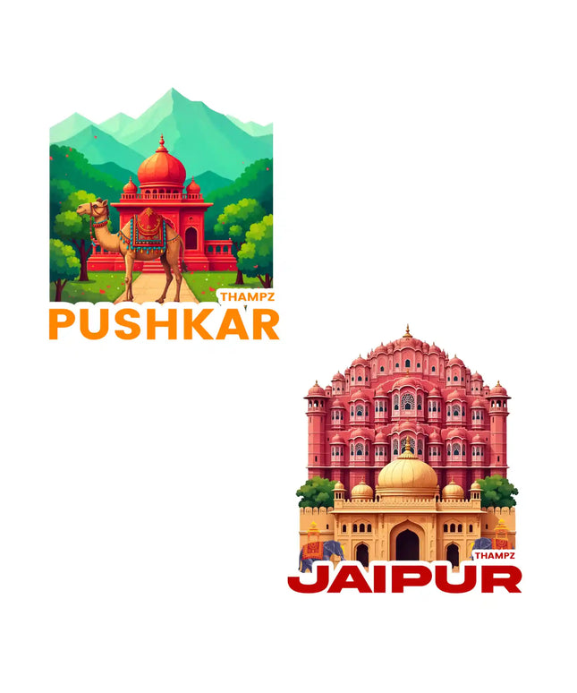 pushkar  jaipur premium matte vinyl stickers combo set of 2 die cut premium travel souvenir
