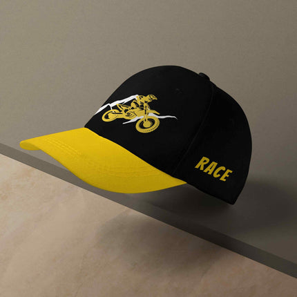 Race Rider Cap Black Yellow Biker Edition
