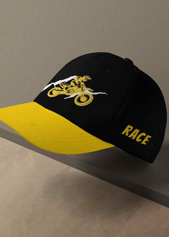 Race Rider Cap Black Yellow Biker Edition