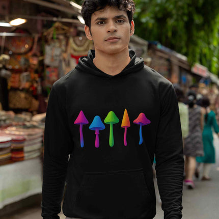 Rainbow Mushroom Black Hoodie