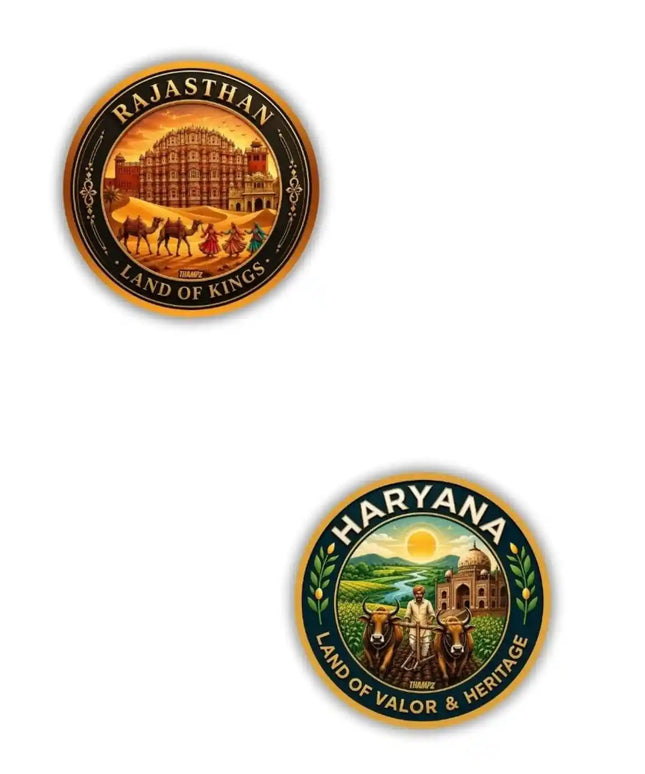 Rajasthan  Haryana Metal Pin Badges Set of 2  North India Travel Souvenir Collection