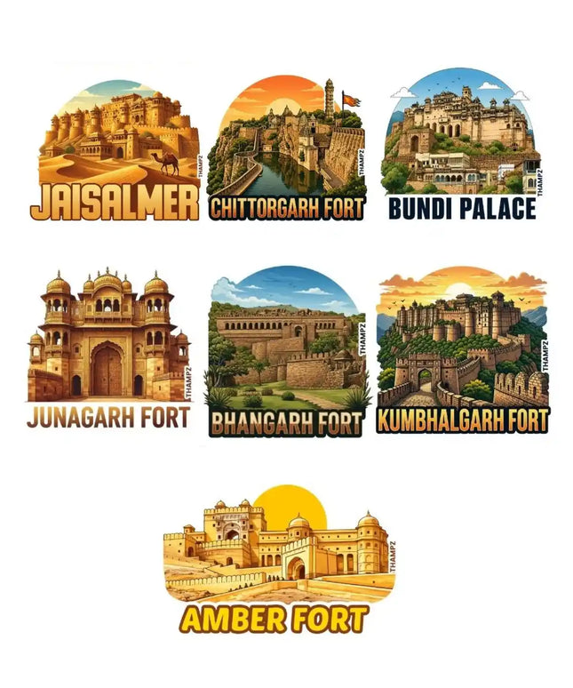 Rajasthan's Timeless Forts 3D Embossed Flexible Fridge Magnets (Set of 7) – Heritage Travel Souvenir Set