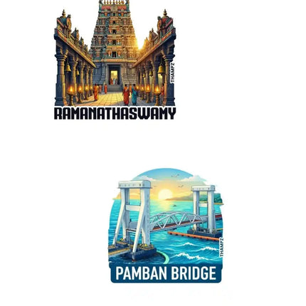 Ramanathaswamy Temple & Pamban Bridge Fridge Magnet – Spiritual & Travel Souvenir Collectible