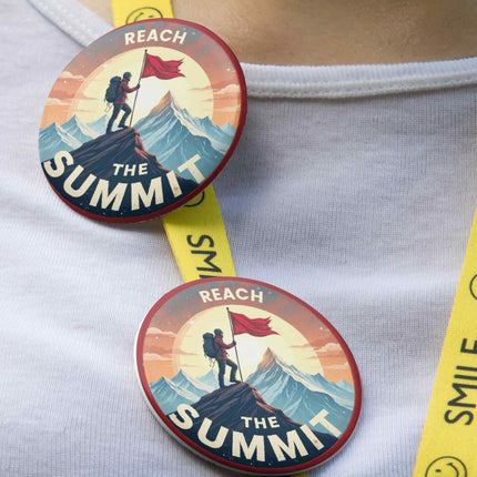 Reach the Summit – Mountain Adventure Round Pin Badge