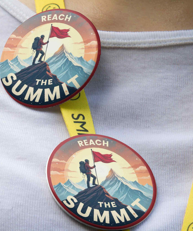 Reach the Summit – Mountain Adventure Round Pin Badge