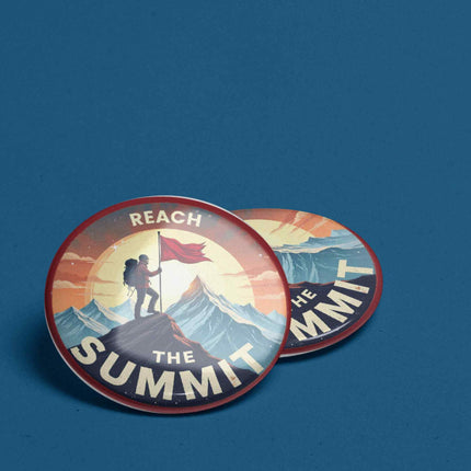 Reach the Summit – Mountain Adventure Round Pin Badge