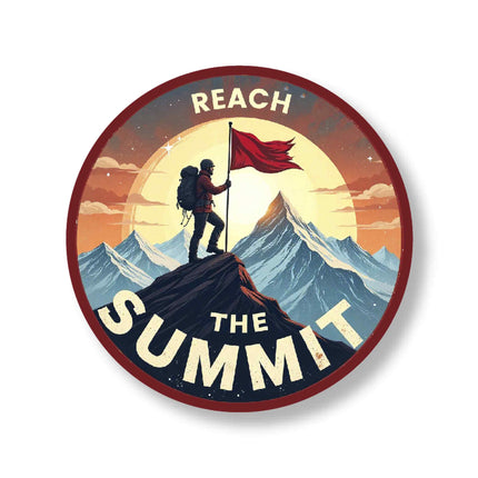 Reach the Summit – Mountain Adventure Round Pin Badge
